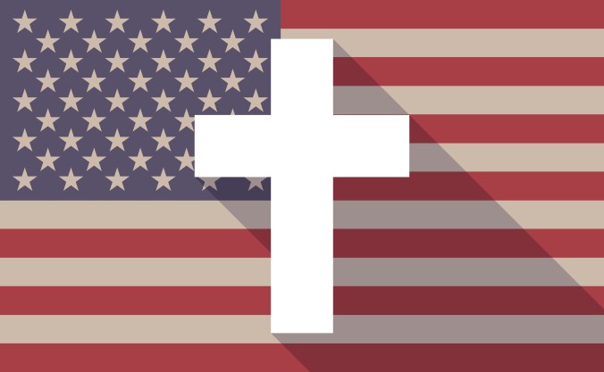 Long shadow USA flag icon with a cross